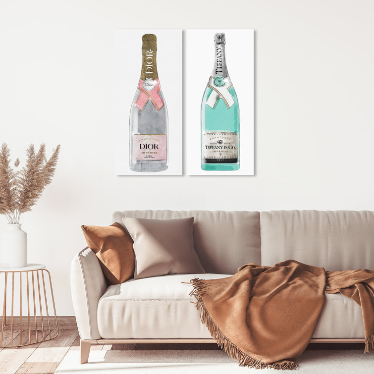 Champagne Tall Champagne Tall Duo Set, Fashion Drinks Glam Gray On Canvas 2  Pieces by Oliver Gal Print